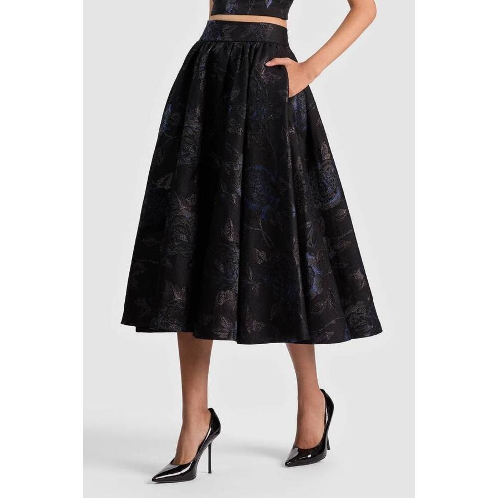 Alice + Olivia Nilda Voluminous Midi Skirt in Black 2 - Picture 3 of 7